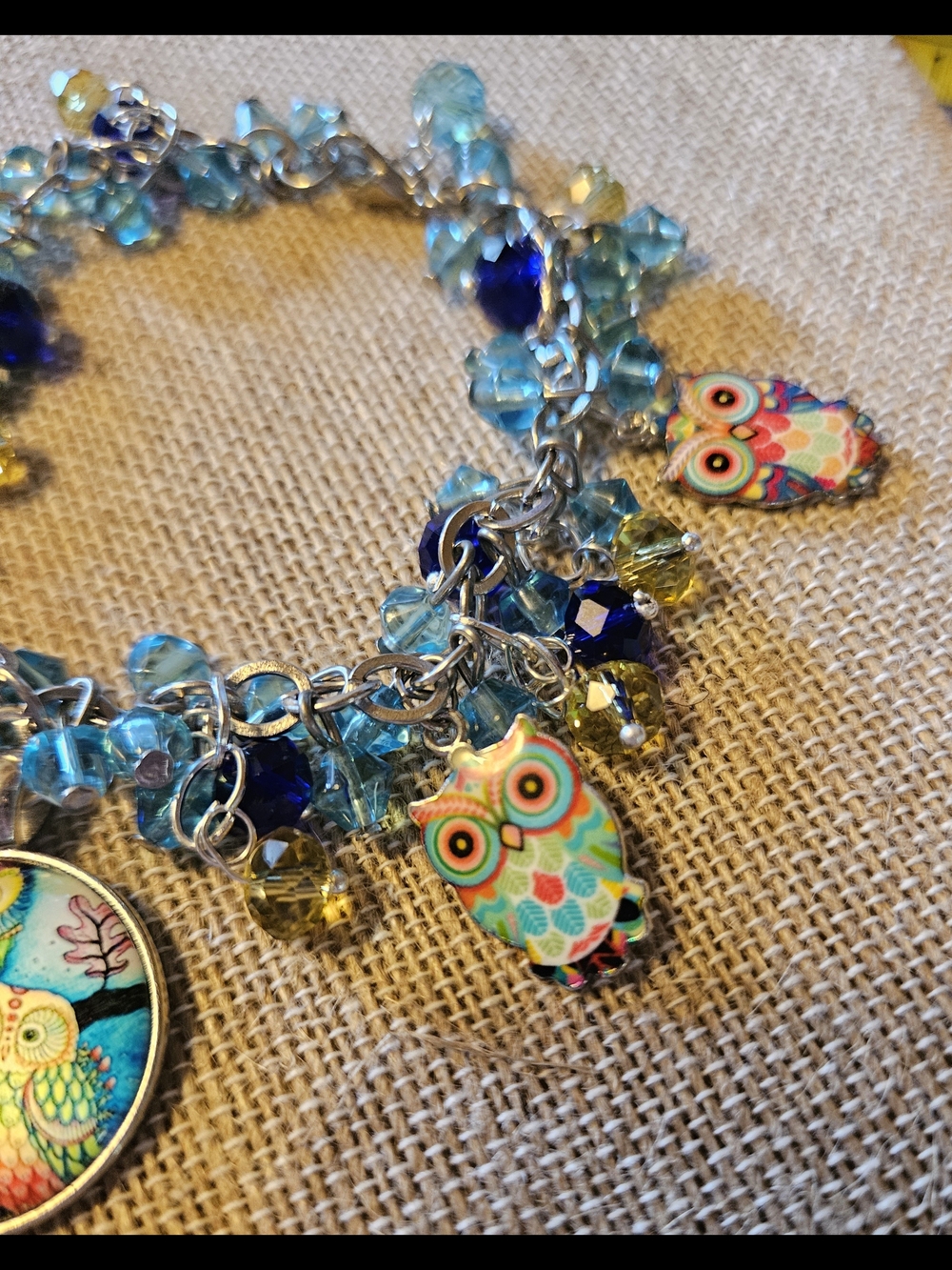 Owl Cha Cha Charm Bracelet - Blue & Yellow Beaded Women's Bracelet - Picture 4 of 5